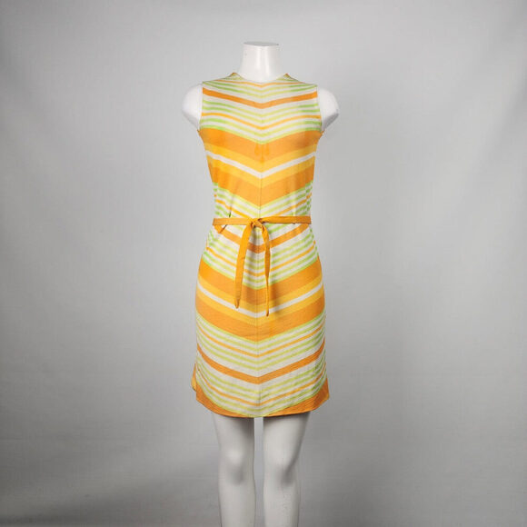 Vintage Lucia Made In Italy Green & Orange Knit Mini Dress Size S - Picture 1 of 12